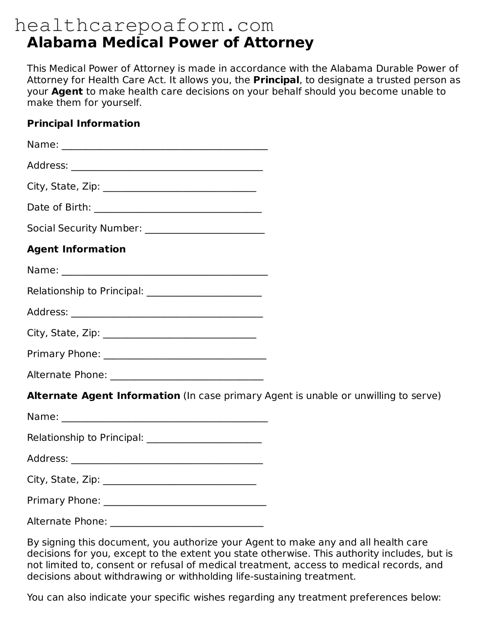 Attorney-Verified Alabama Medical Power of Attorney Form