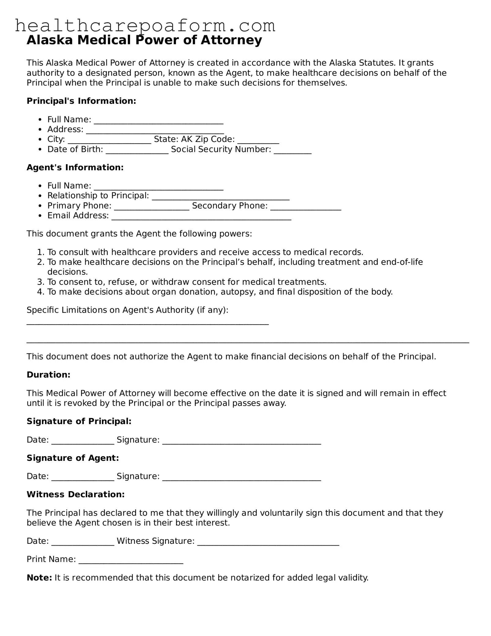 Attorney-Verified Alaska Medical Power of Attorney Form