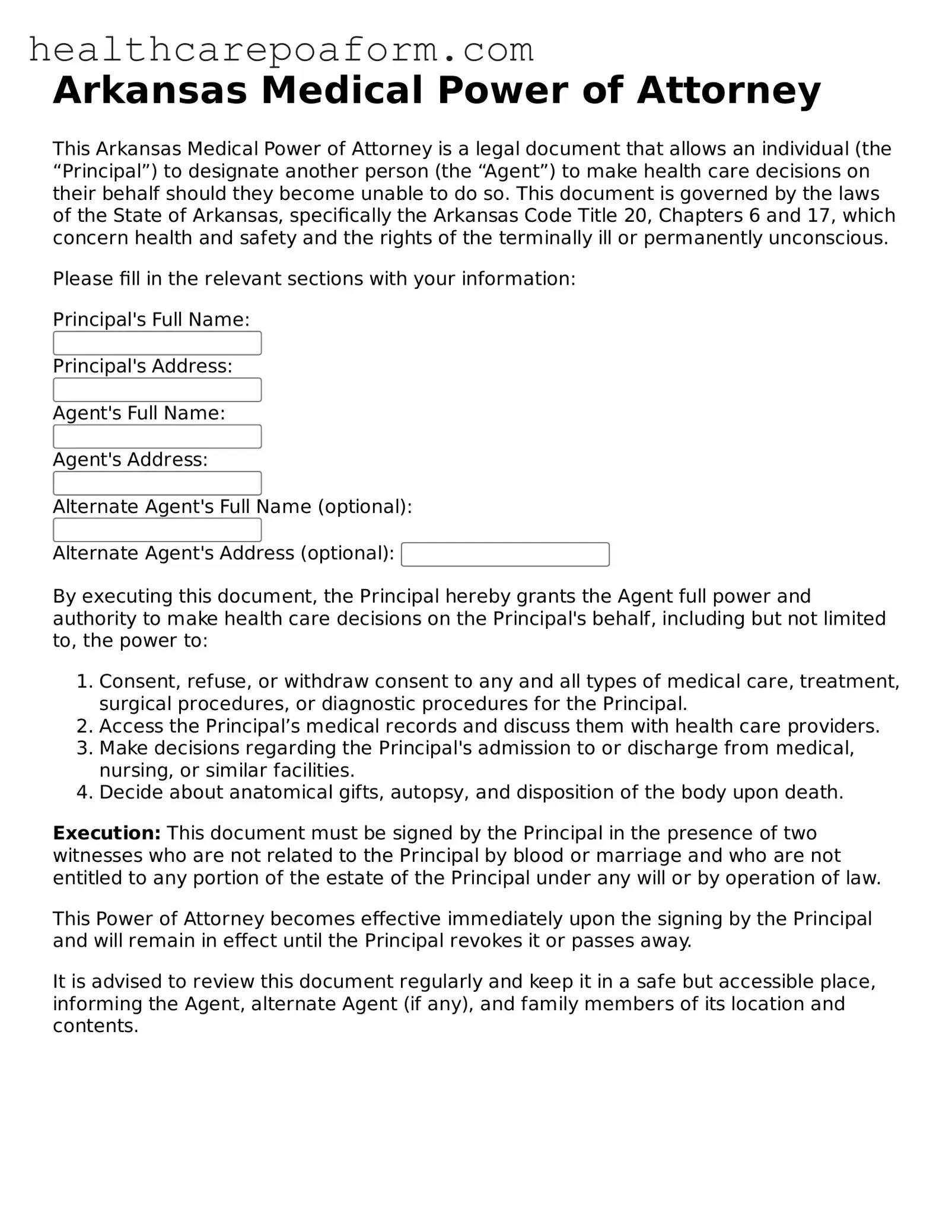Attorney-Verified Arkansas Medical Power of Attorney Form