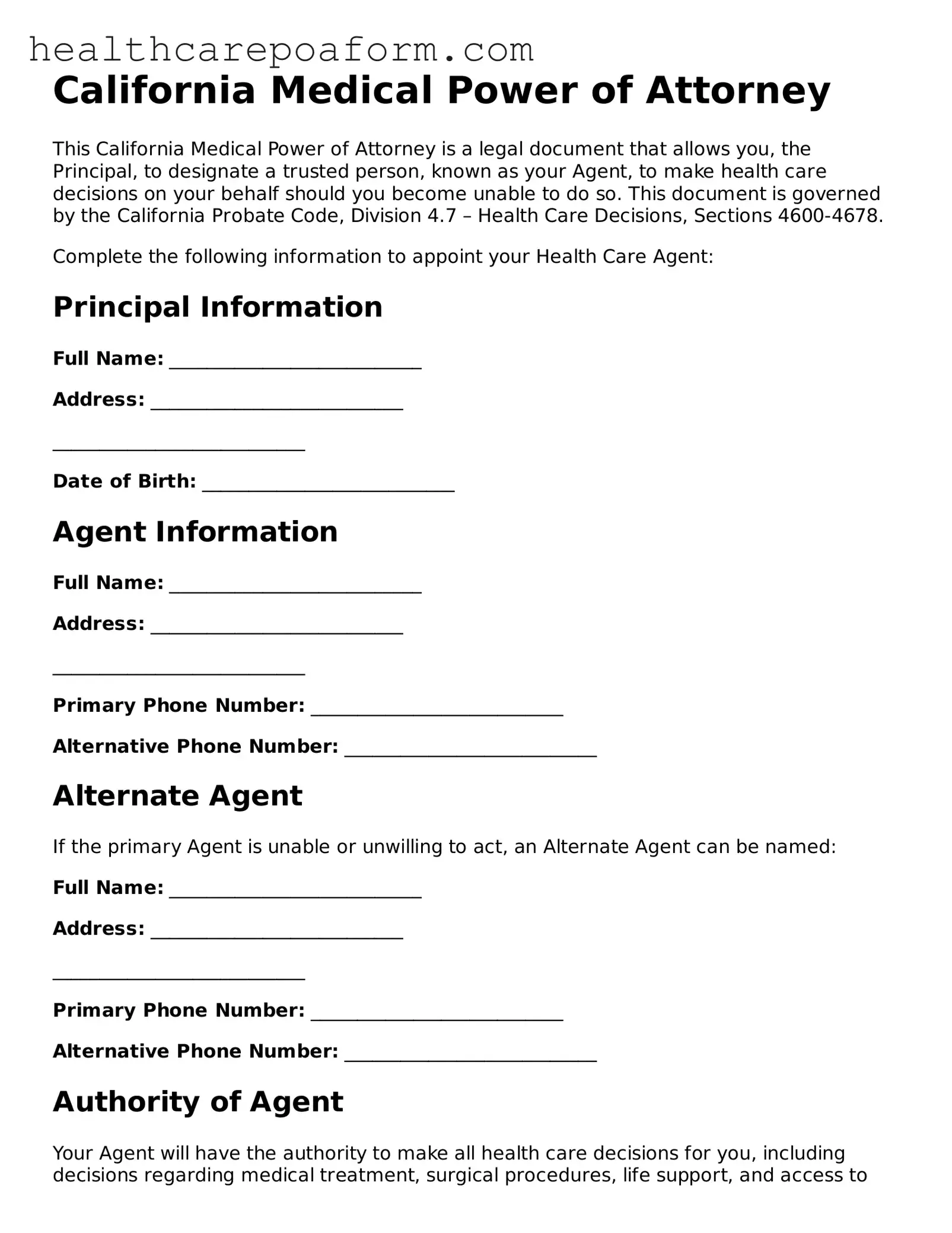 Attorney-Verified California Medical Power of Attorney Form