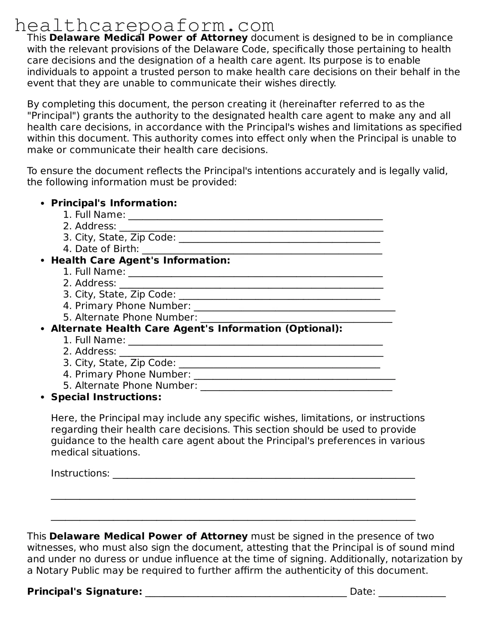 Attorney-Verified Delaware Medical Power of Attorney Form