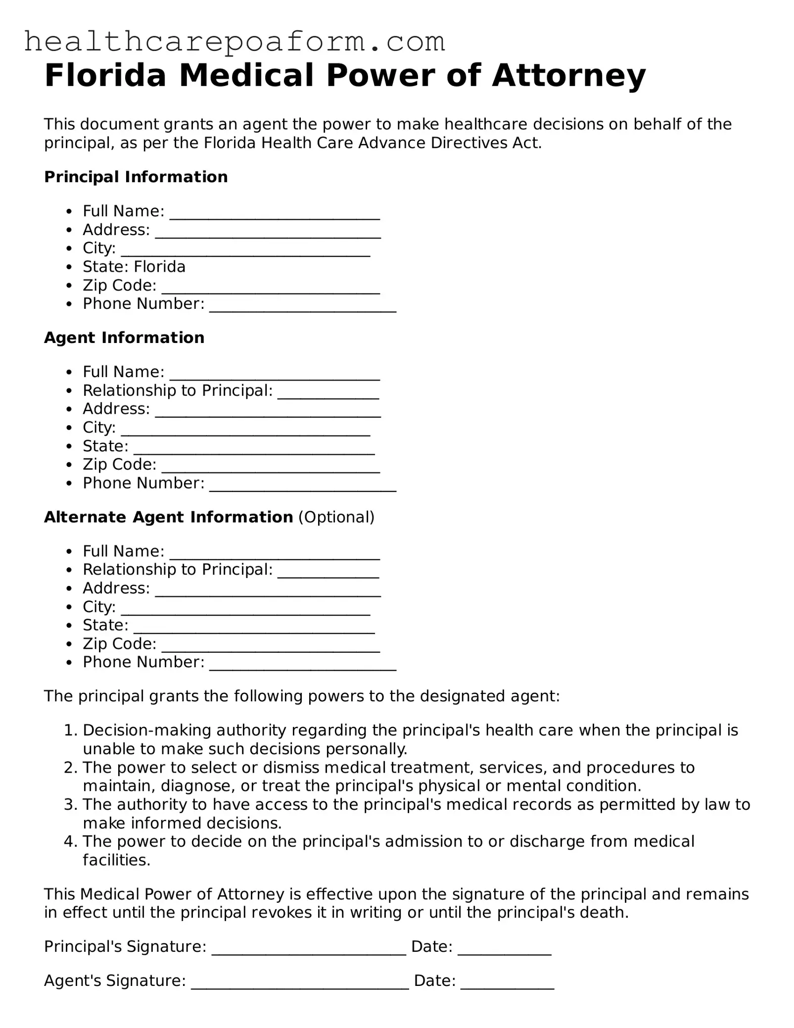 Attorney-Verified Florida Medical Power of Attorney Form