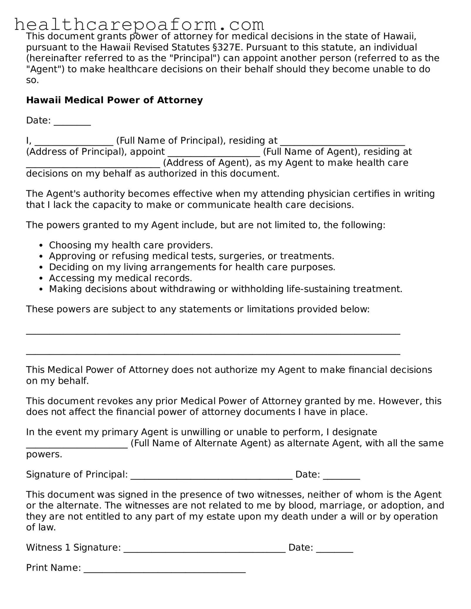 Attorney-Verified Hawaii Medical Power of Attorney Form