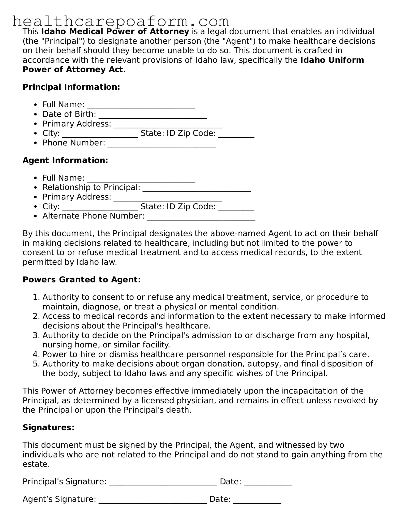 Attorney-Verified Idaho Medical Power of Attorney Form
