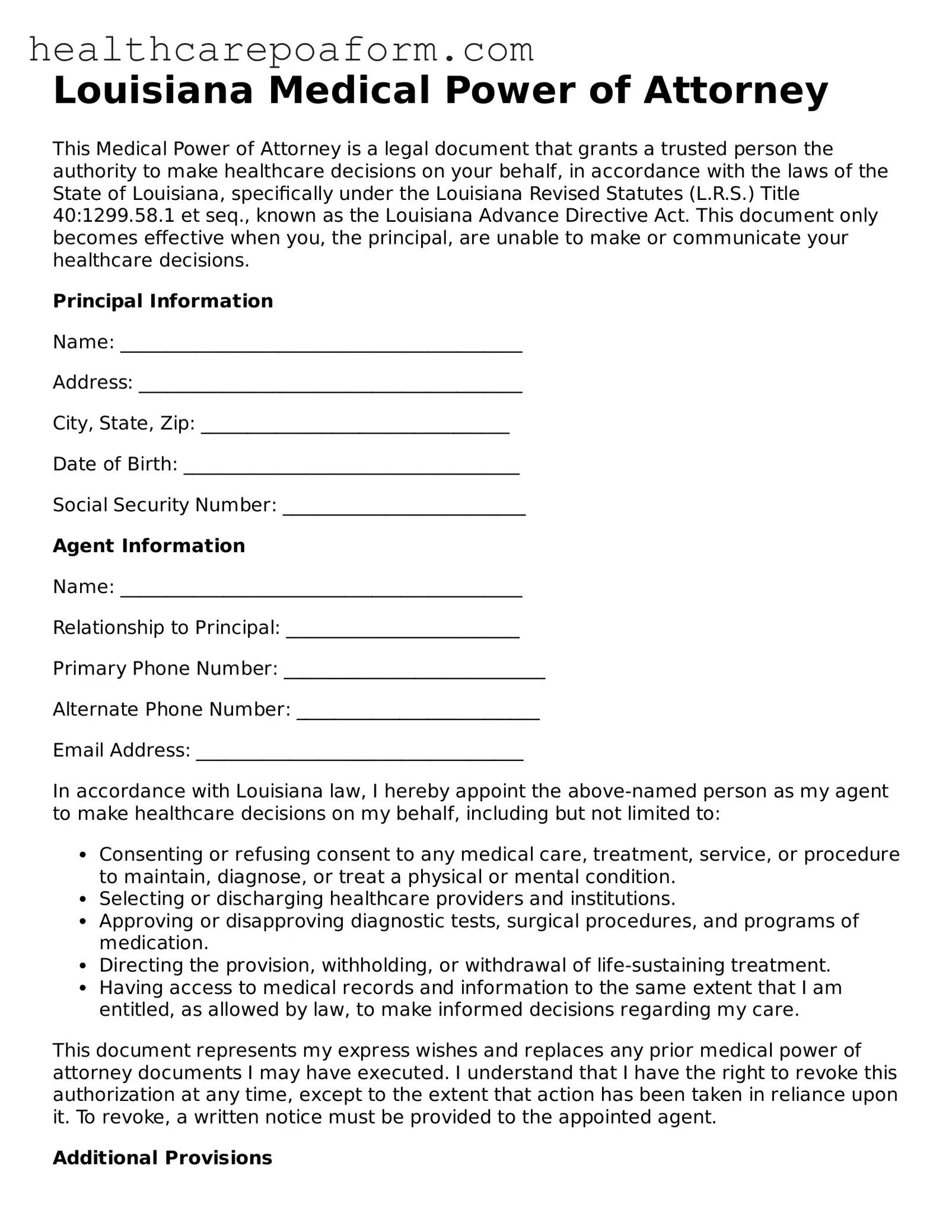 Attorney-Verified Louisiana Medical Power of Attorney Form