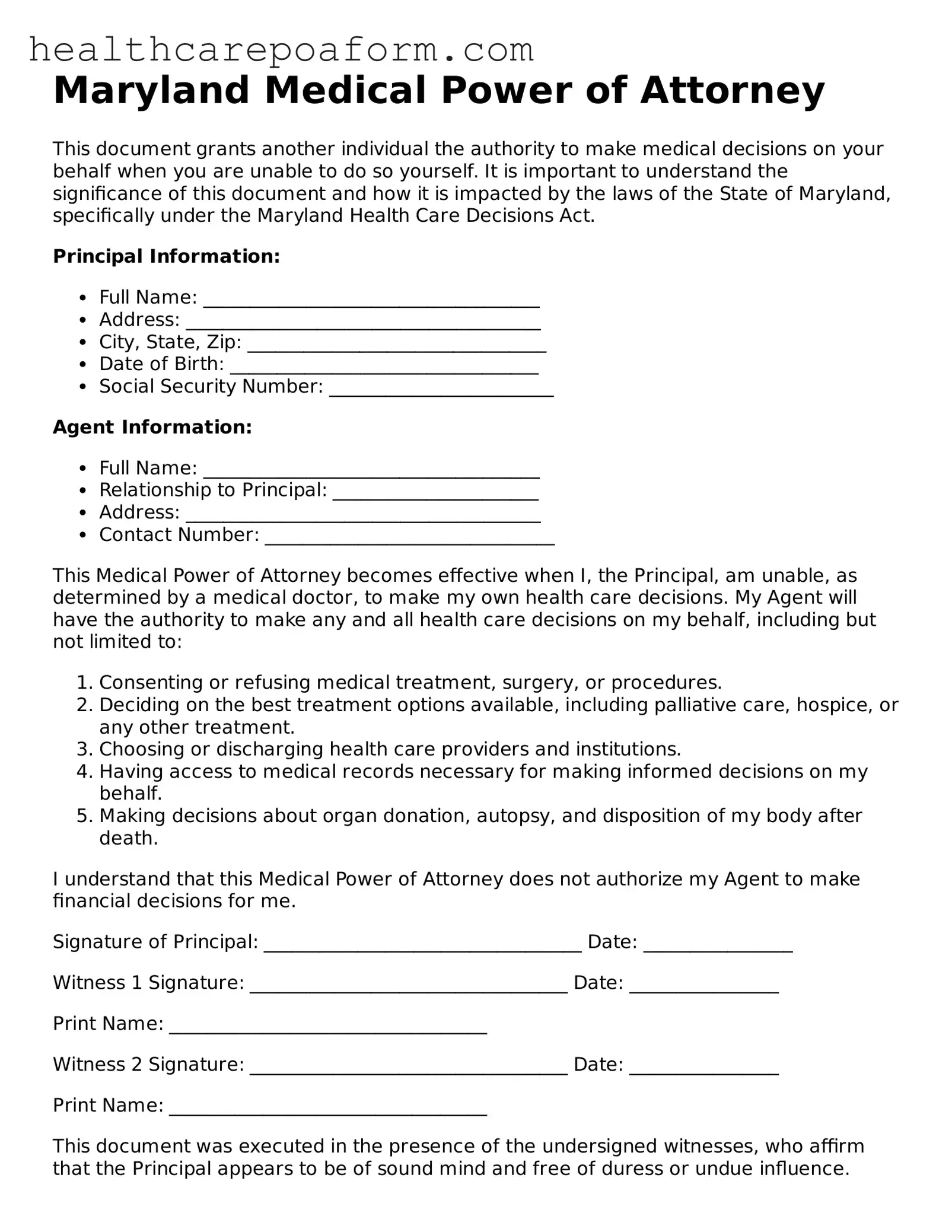 Attorney-Verified Maryland Medical Power of Attorney Form