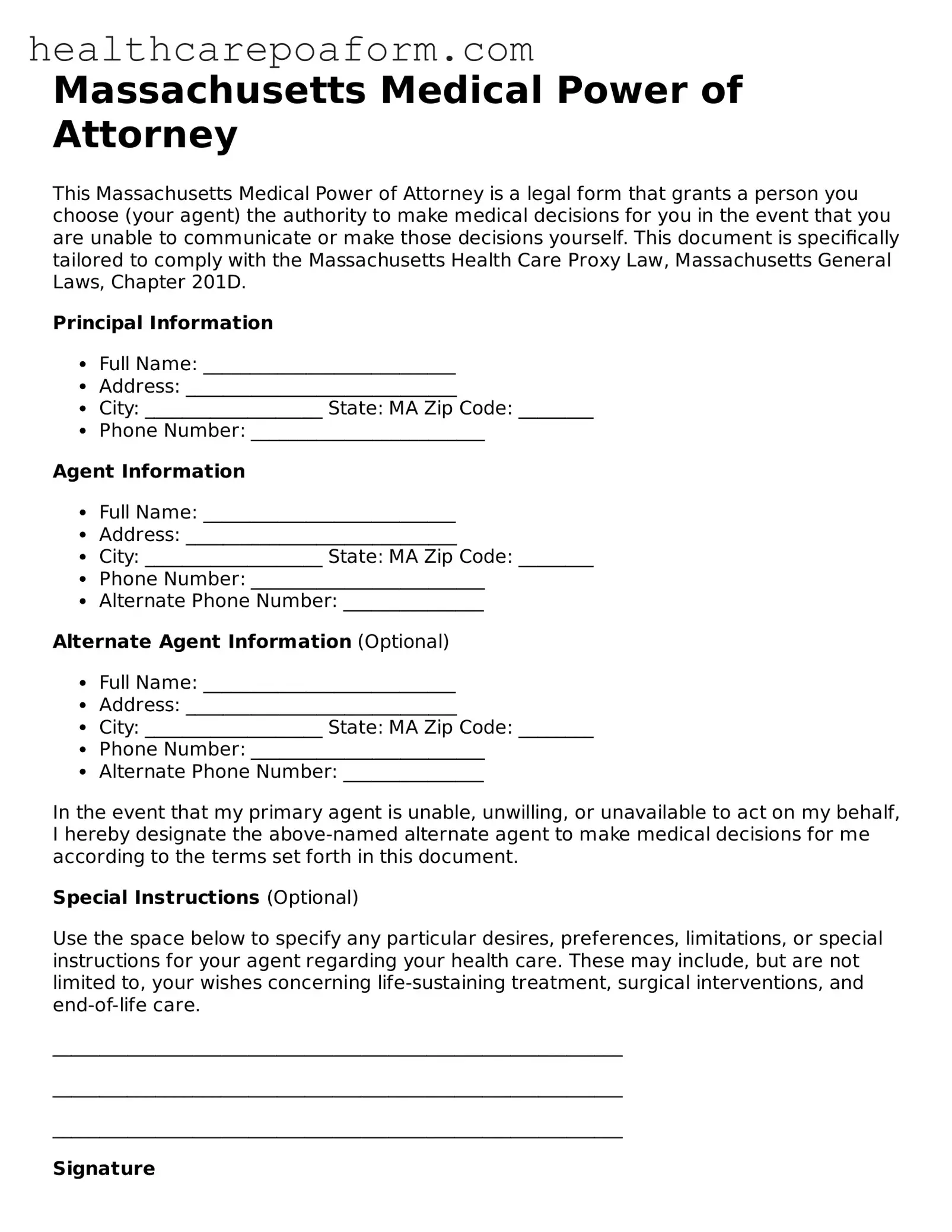 Attorney-Verified Massachusetts Medical Power of Attorney Form