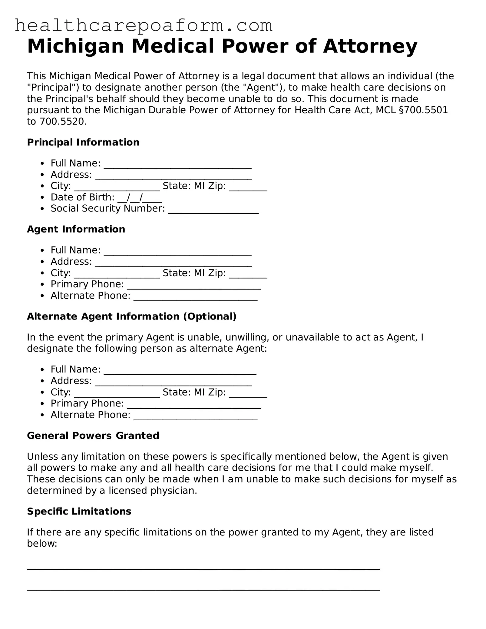 Attorney-Verified Michigan Medical Power of Attorney Form
