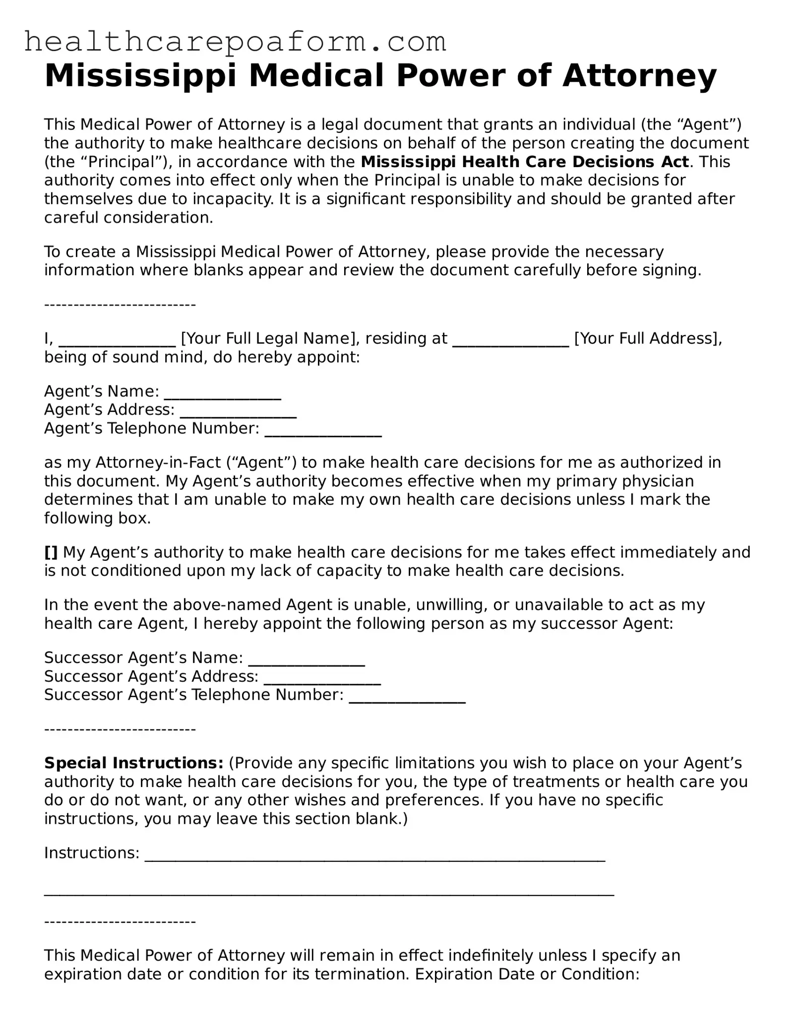 Attorney-Verified Mississippi Medical Power of Attorney Form