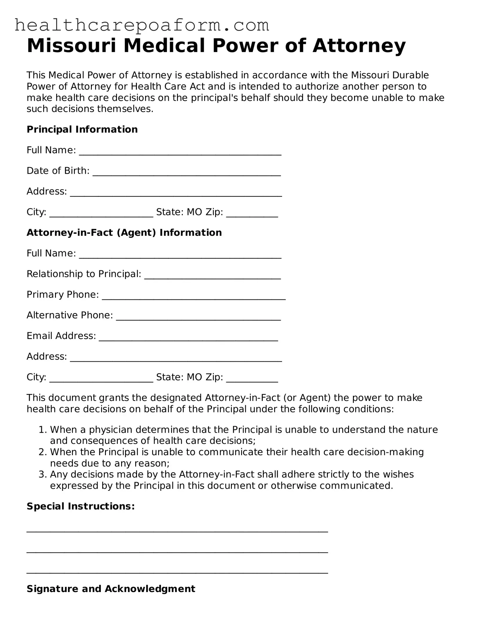 Attorney-Verified Missouri Medical Power of Attorney Form