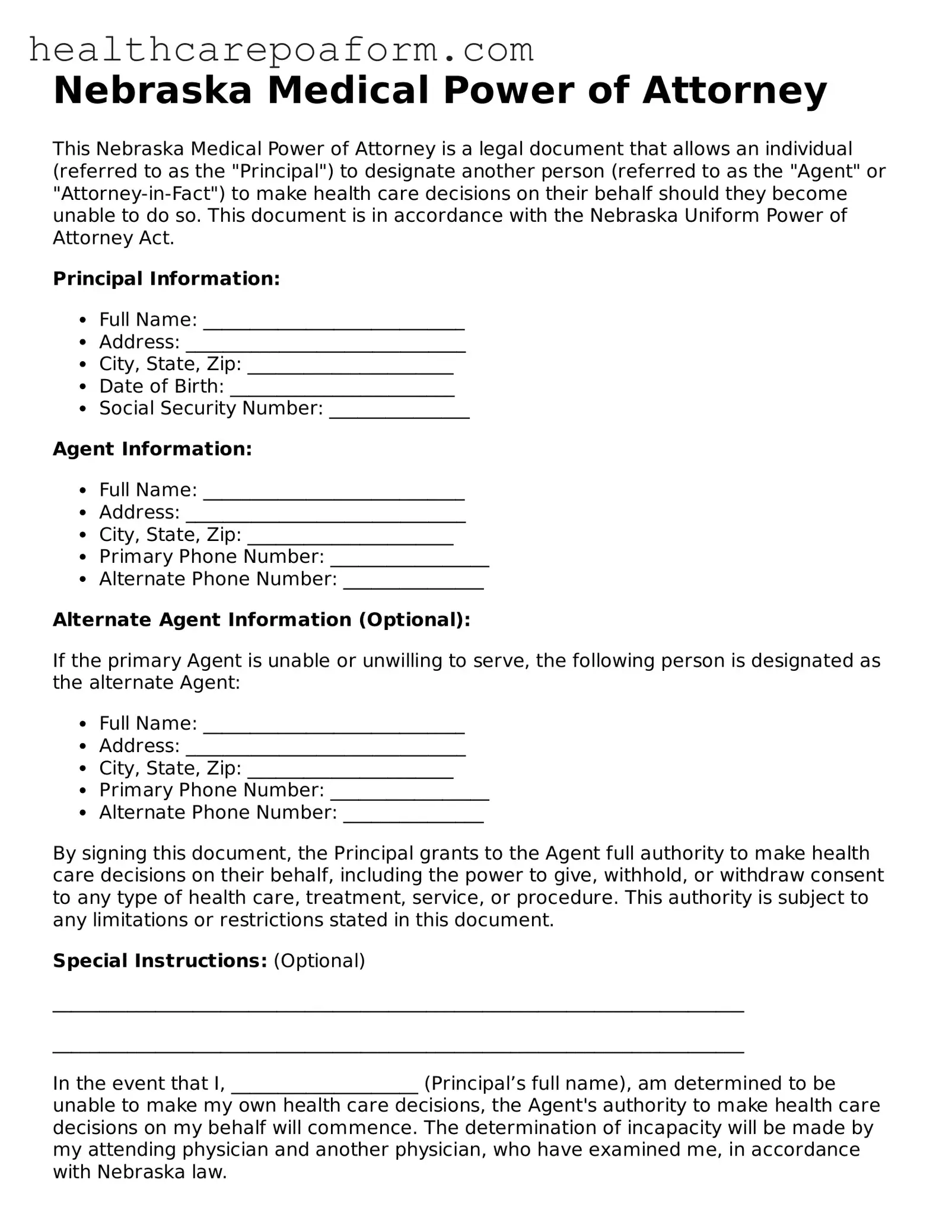Attorney-Verified Nebraska Medical Power of Attorney Form