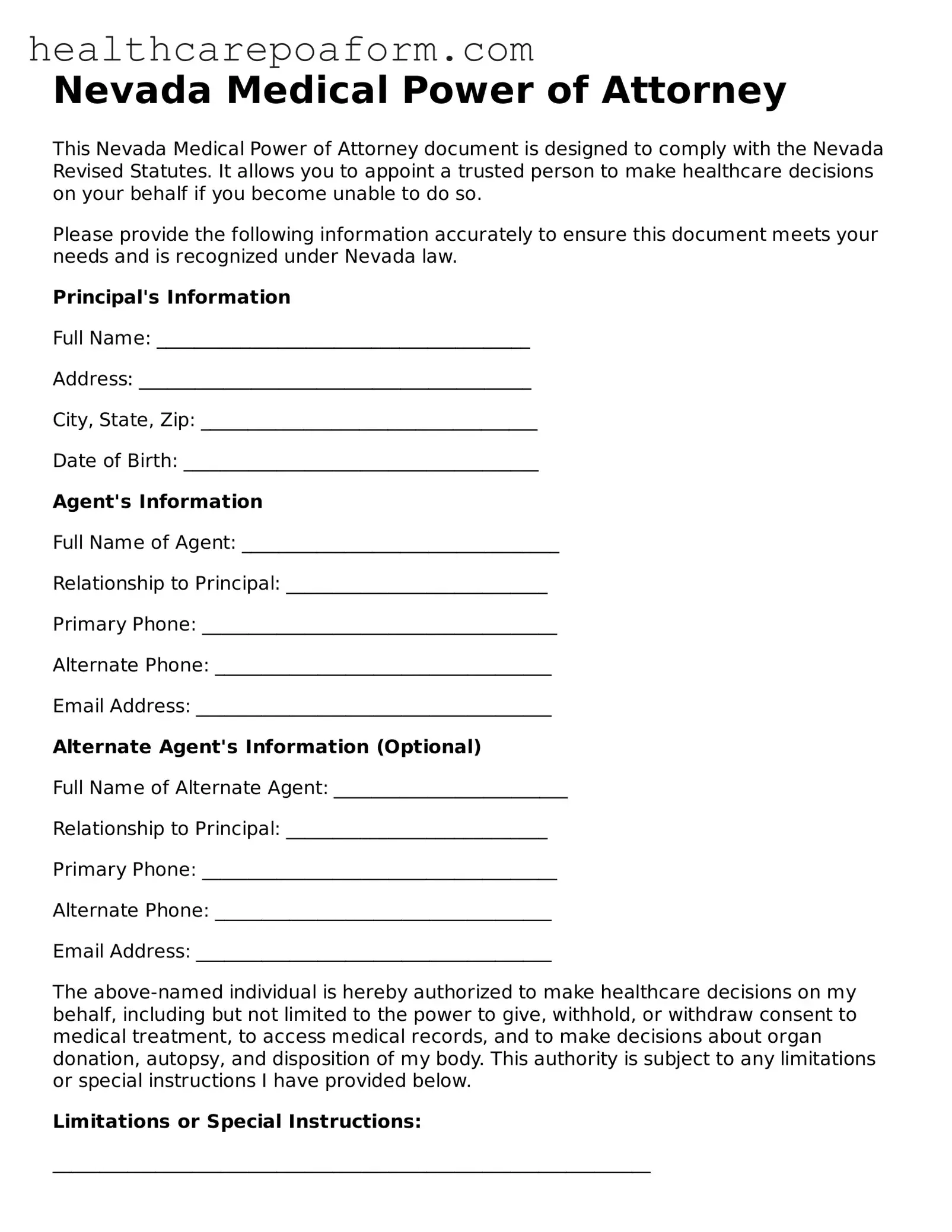 Attorney-Verified Nevada Medical Power of Attorney Form