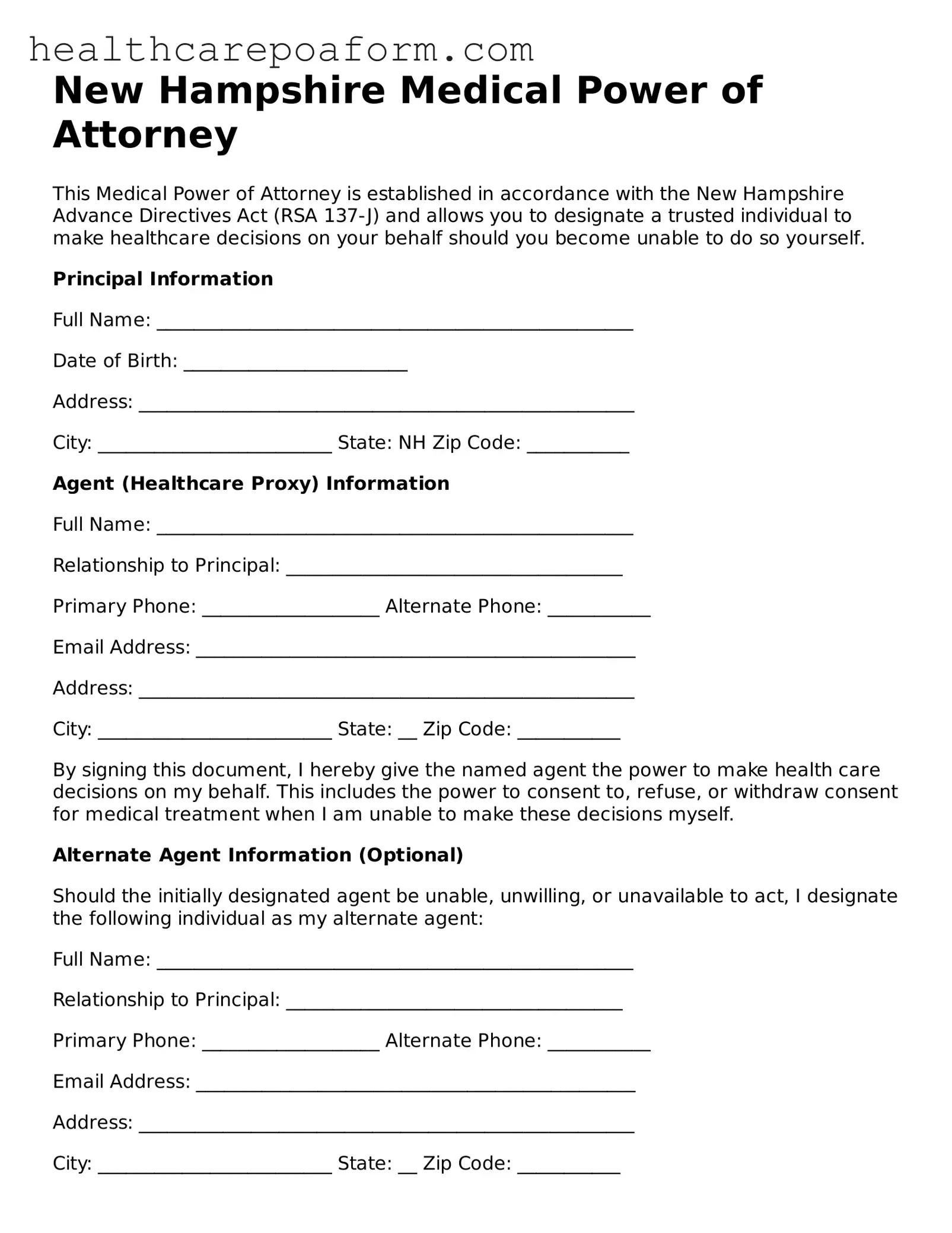 Attorney-Verified New Hampshire Medical Power of Attorney Form