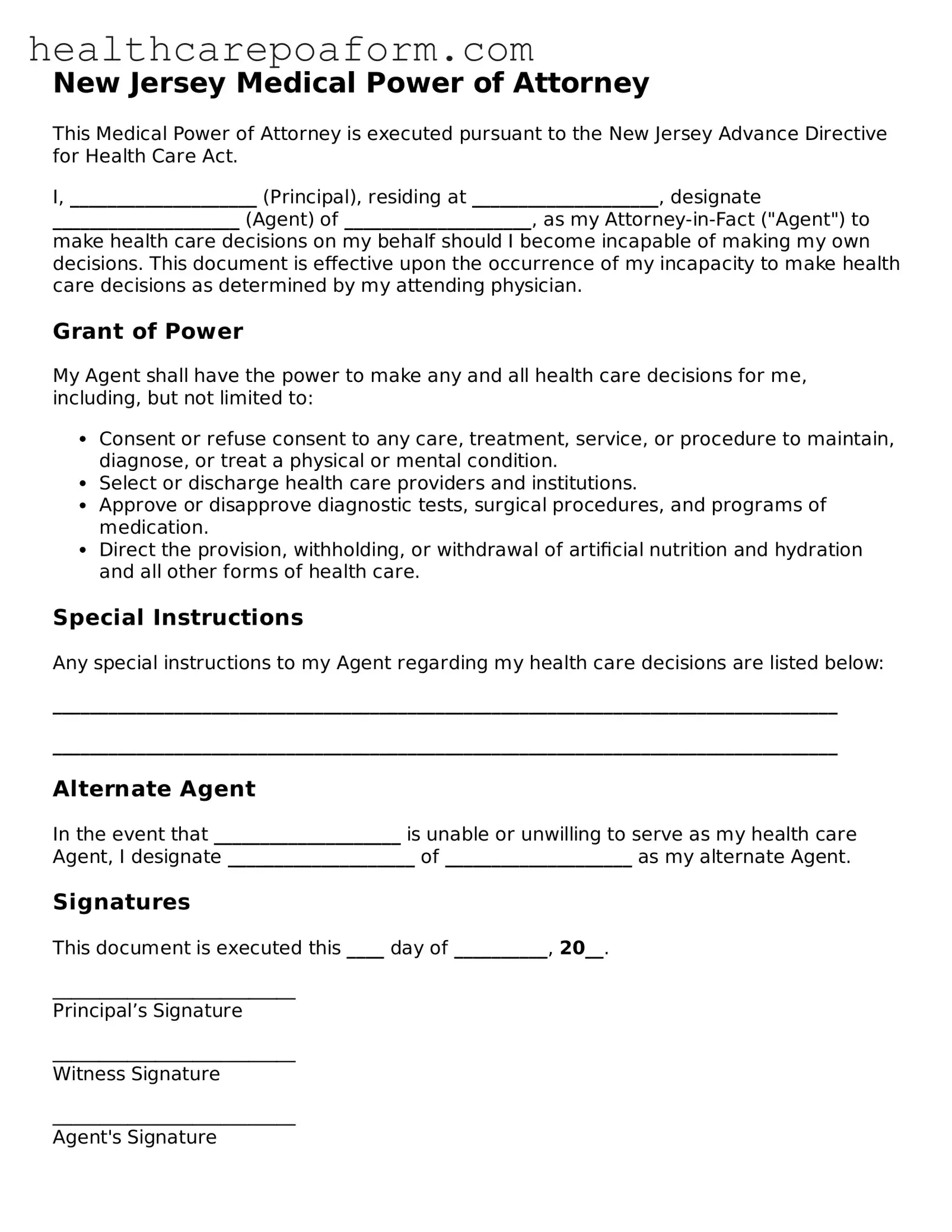 Attorney-Verified New Jersey Medical Power of Attorney Form