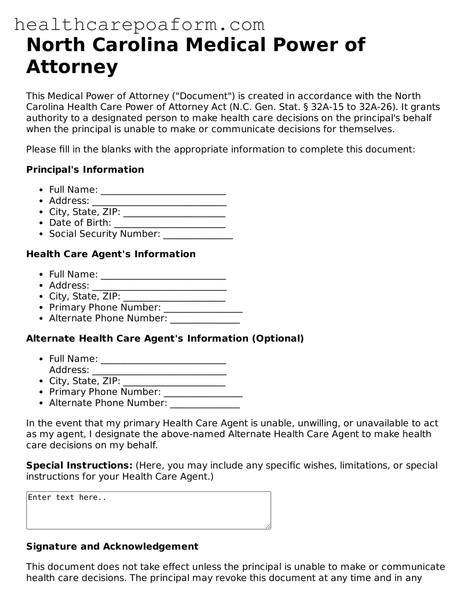 Attorney-Verified North Carolina Medical Power of Attorney Form