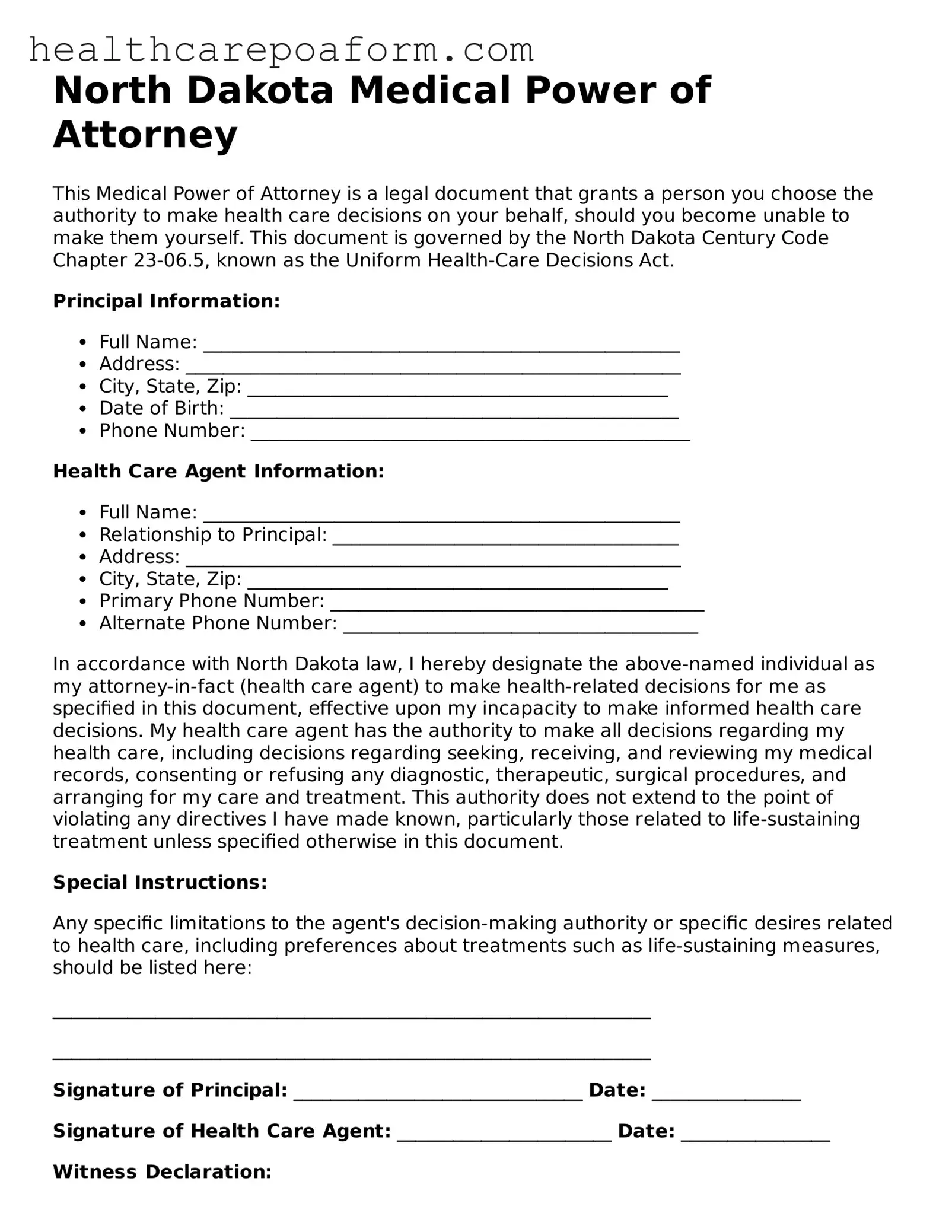 Attorney-Verified North Dakota Medical Power of Attorney Form