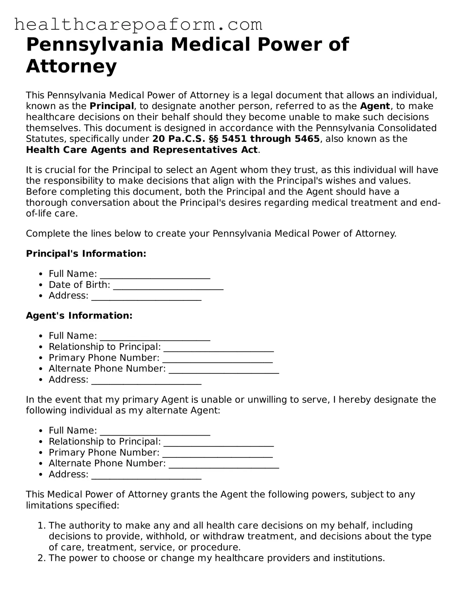 Attorney-Verified Pennsylvania Medical Power of Attorney Form