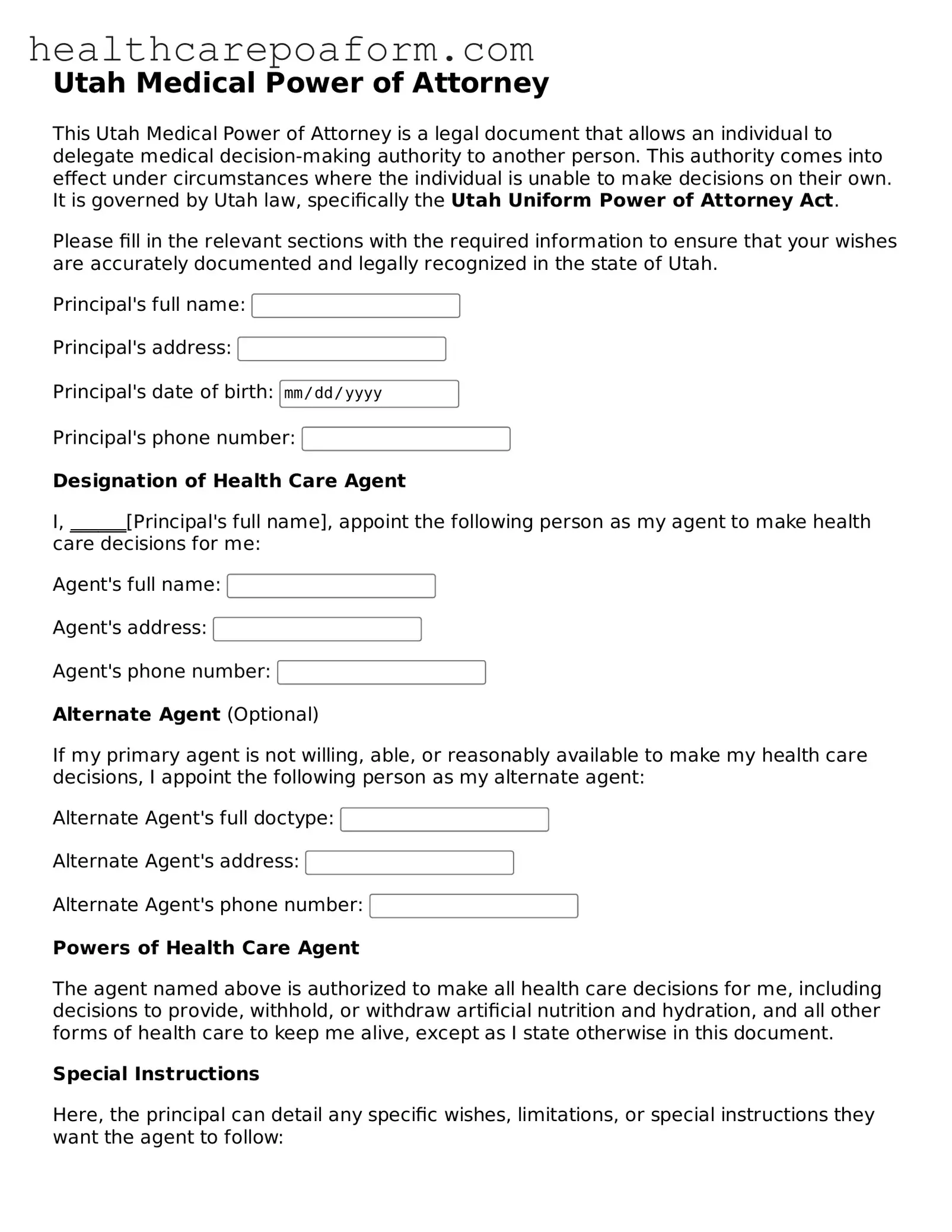 Attorney-Verified Utah Medical Power of Attorney Form