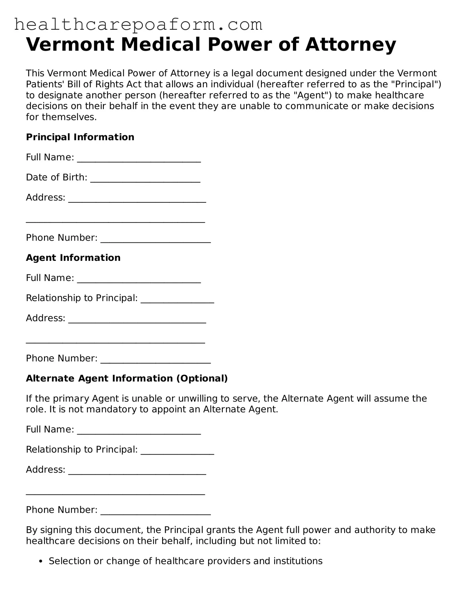 Attorney-Verified Vermont Medical Power of Attorney Form