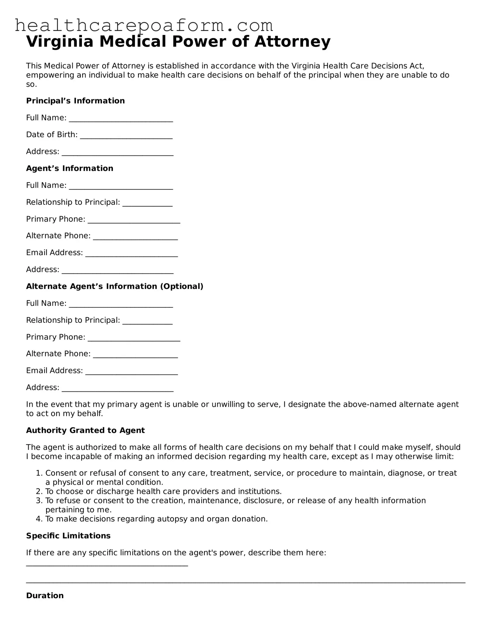 Attorney-Verified Virginia Medical Power of Attorney Form