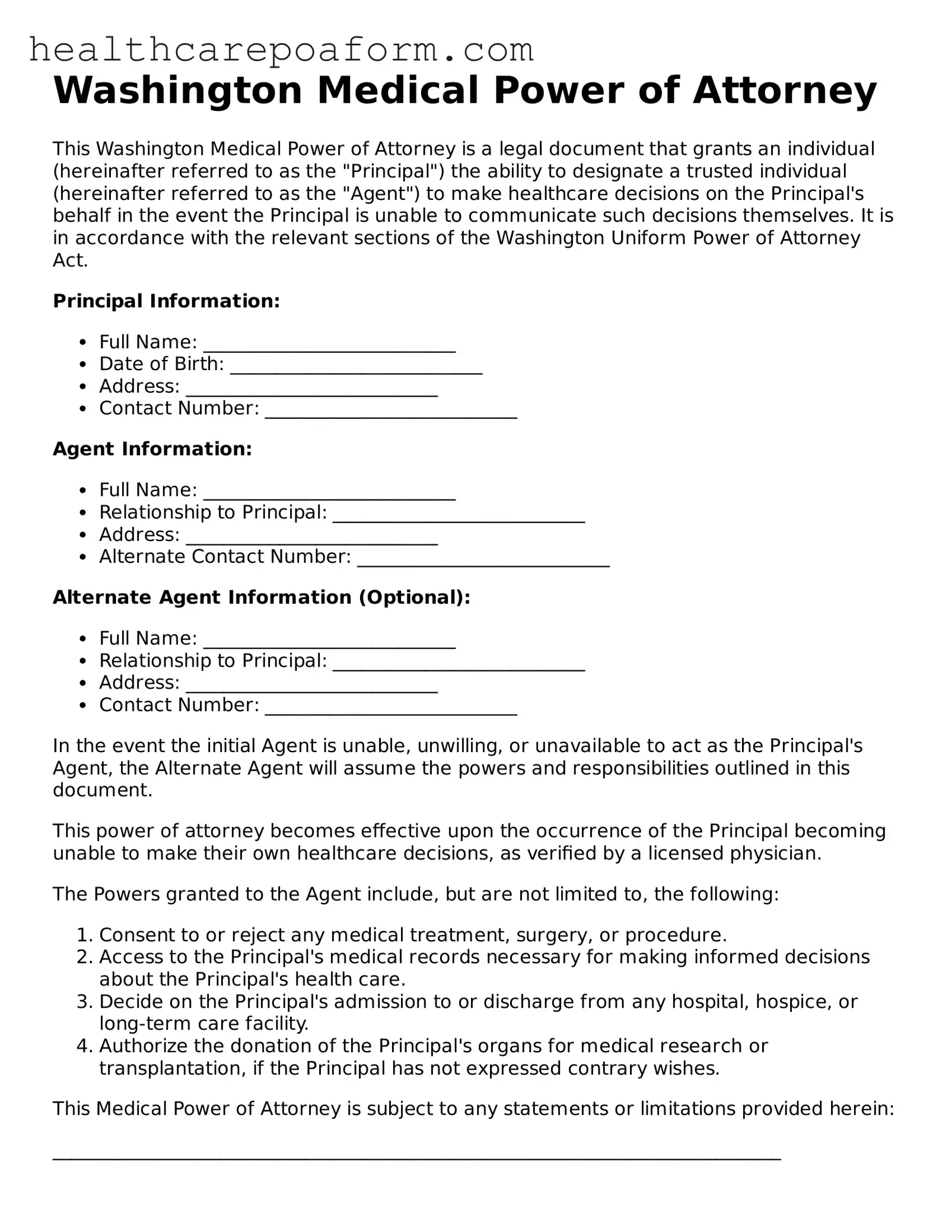 Attorney-Verified Washington Medical Power of Attorney Form