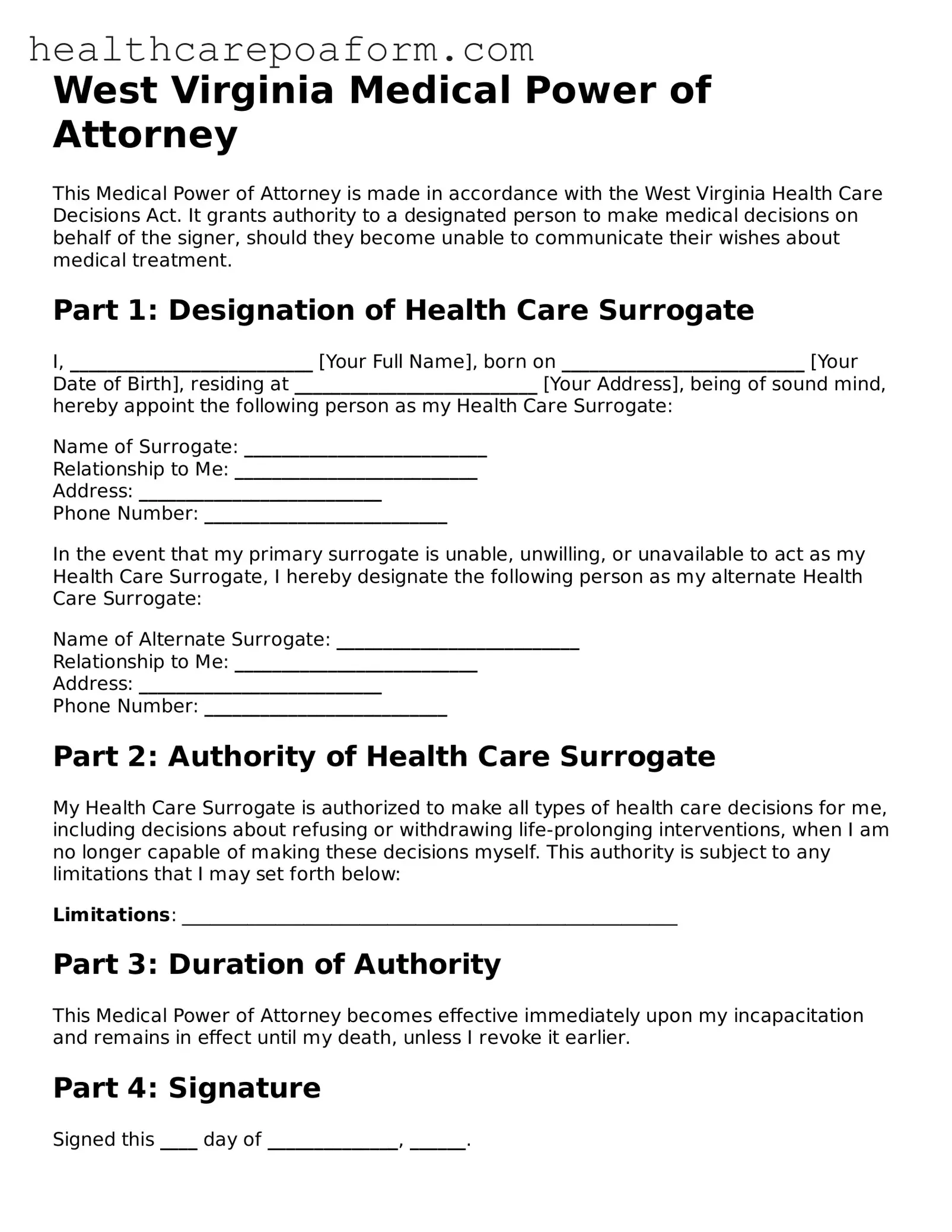 Attorney-Verified West Virginia Medical Power of Attorney Form