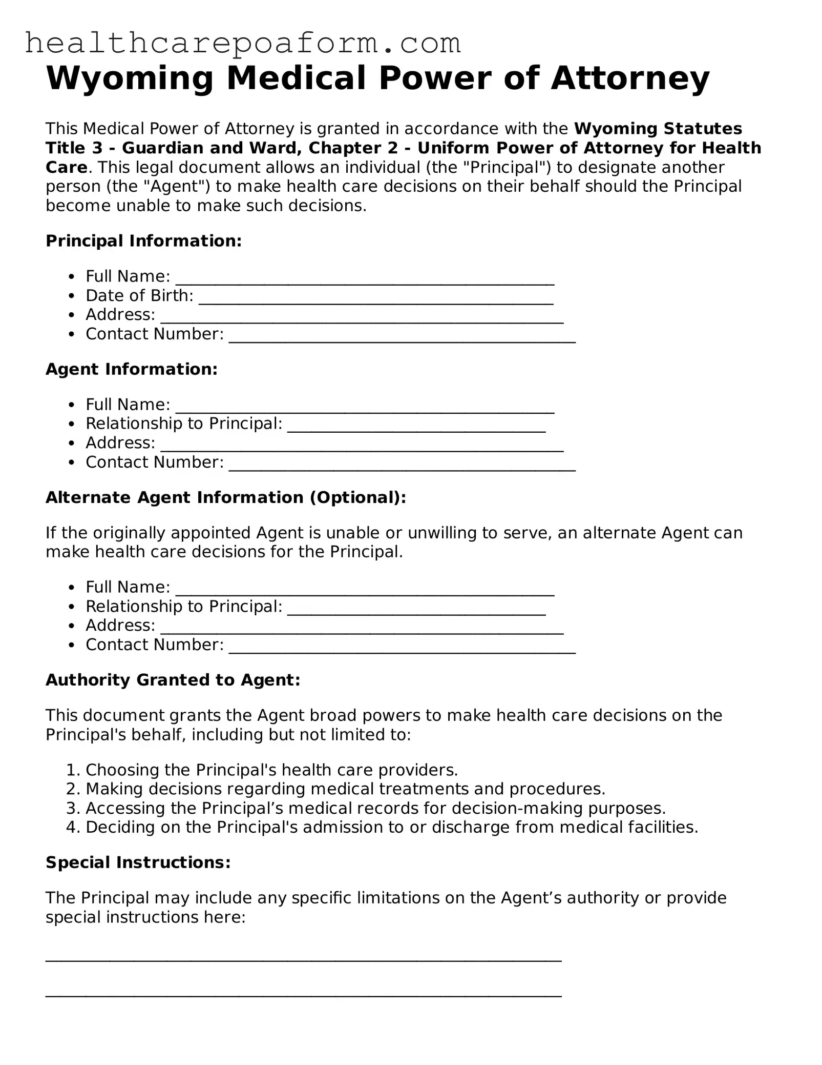Attorney-Verified Wyoming Medical Power of Attorney Form
